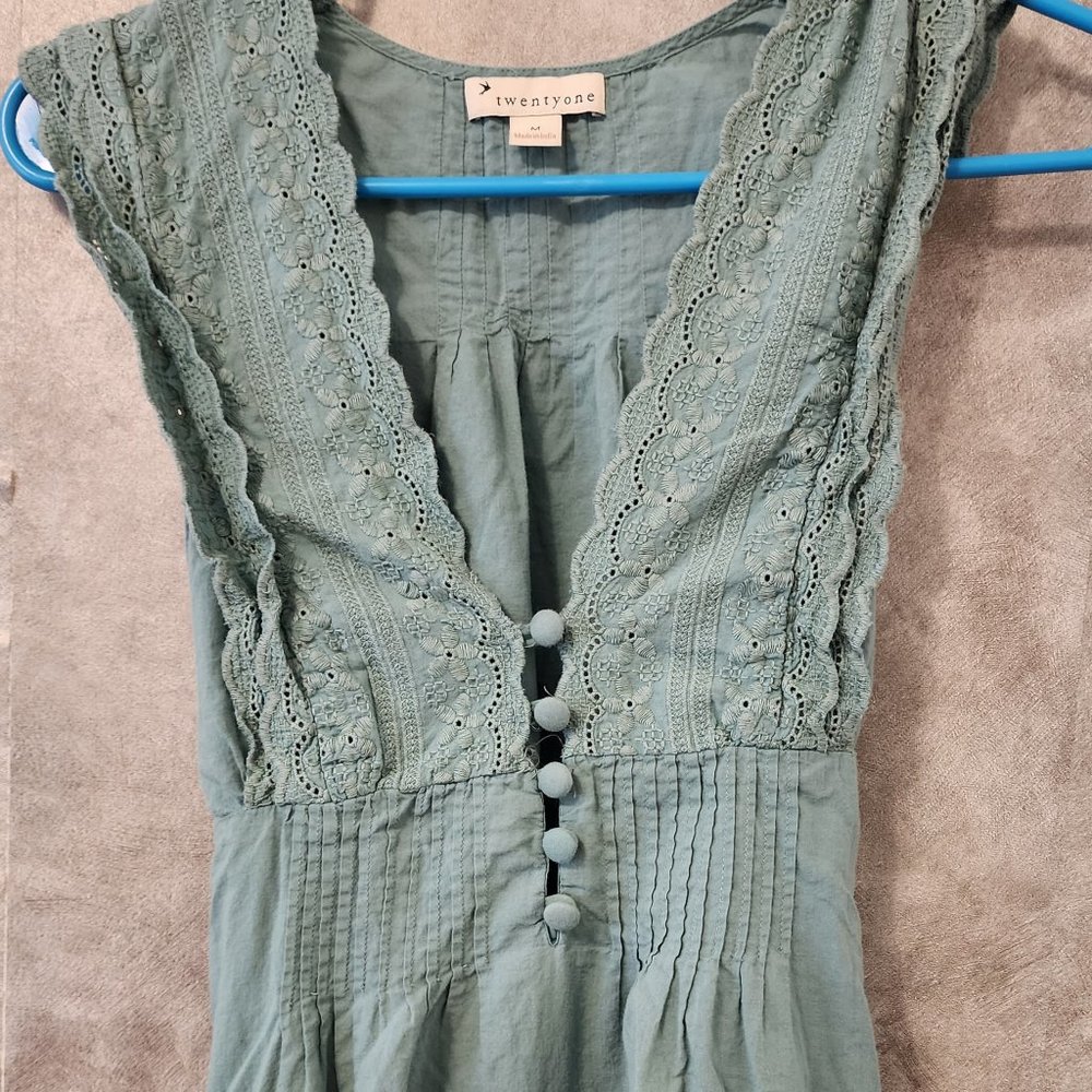 Forever 21 TwentyOne Brand Ruffled Blouse- Sage Size Medium